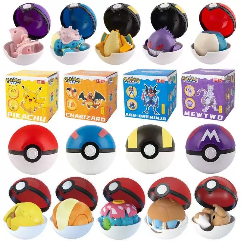 Kids Toys Under 100 - ชุดโปเกบอลอนิเมะโปเกมอนพร้อมฟิกเกอร์ขนาดเล็ก พ็อกเก็ตมอนสเตอร์ เอลฟ์บอล พิคาชู มิวทู ของสะสม