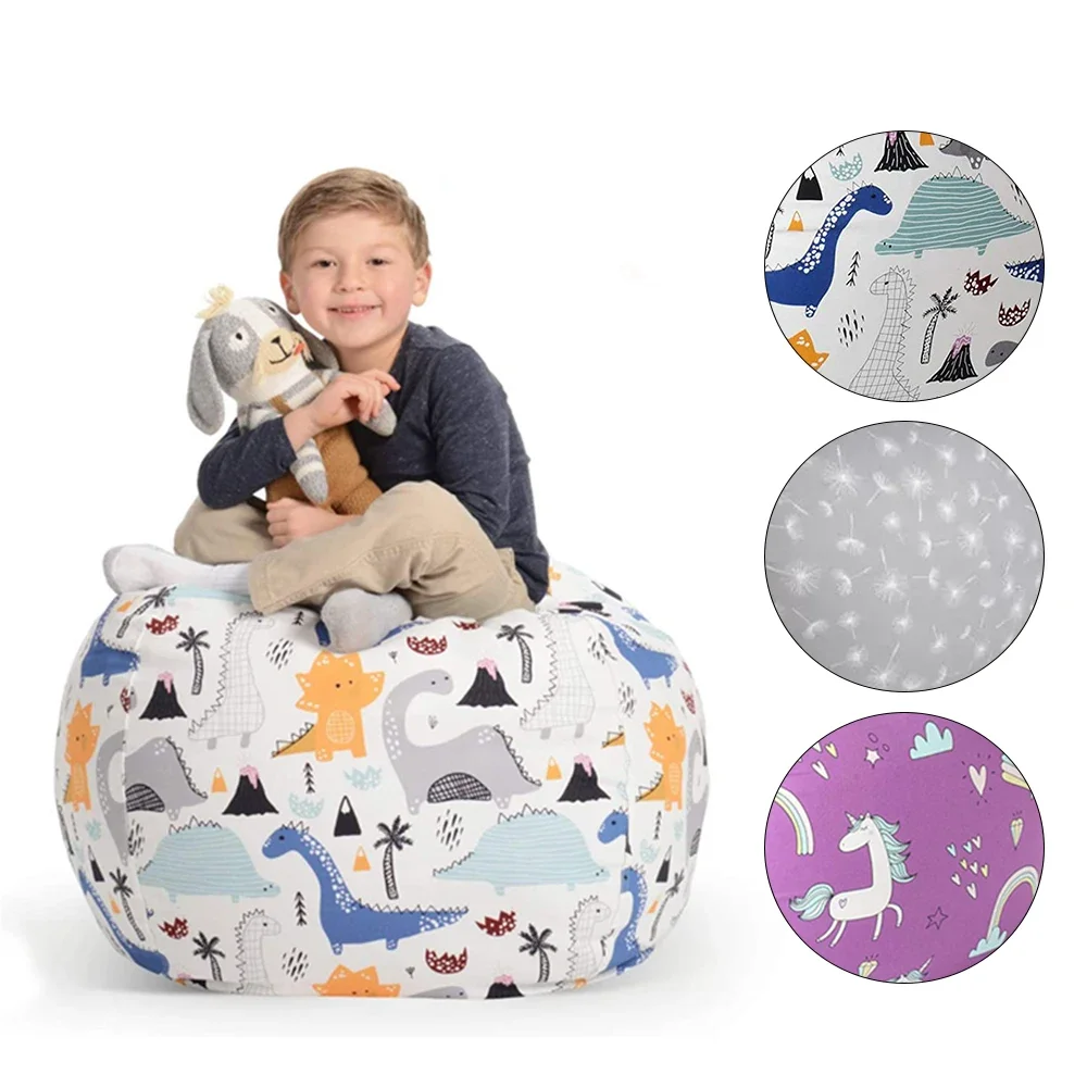 Kids Zip Toys - เก้าอี้บีนแบ็กใหม่สำหรับเก็บของเล่นเด็ก ตุ๊กตาผ้าแคนวาสแบบมีซิป ที่เก็บของเล่นเด็กขนาดใหญ่