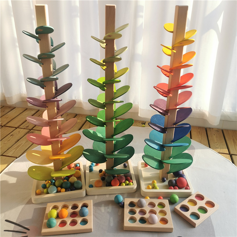 Kids Toys Quality - คุณภาพสูง Rainbow เพลงเสียงต้นไม้ไม้กลีบ Assembly และ Marble
